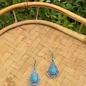 Silver and Turquoise Teardrop Earrings
